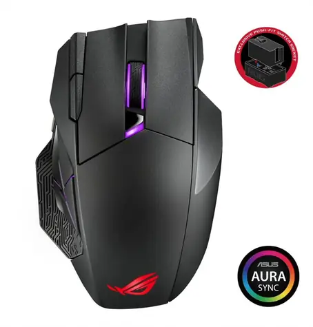 Asus ROG Spatha X czarny / Bezprzewodowa mysz do gier / RF 2,4 GHz / USB-A / RGB / 19 000 DPI / stacja ładująca / akumulator