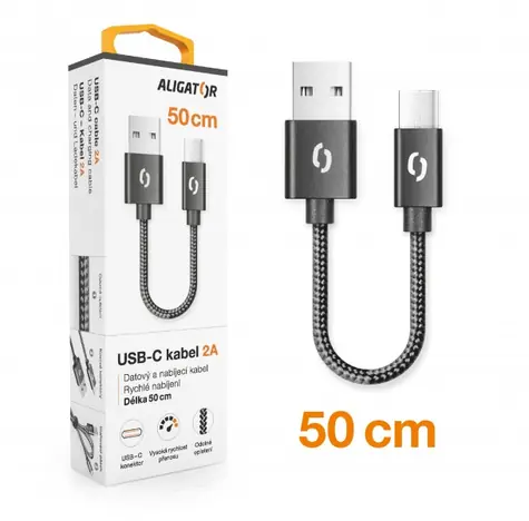 Kabel Aligator Premium do transmisji danych 2A USB-C 50cm czarny