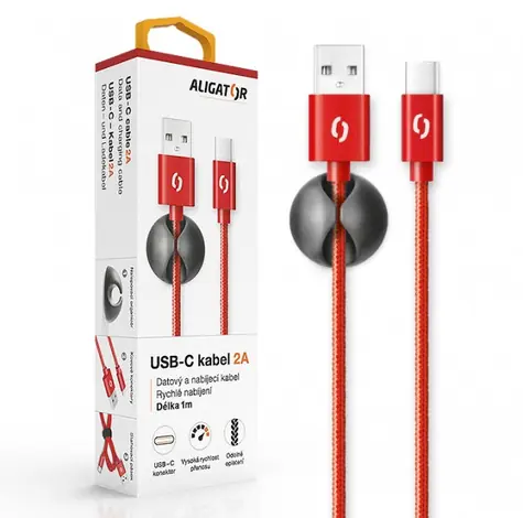 Kabel do transmisji danych Aligator Premium 2A USB-C czerwony