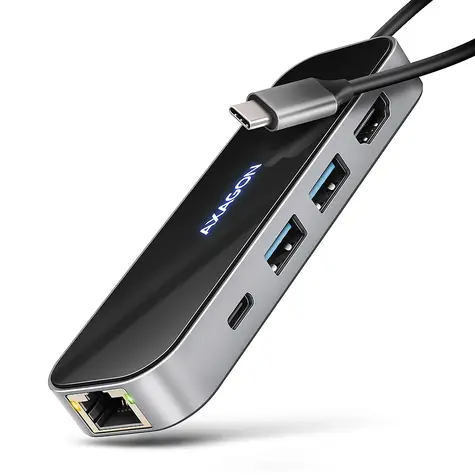 Axagon HMC-6GL, koncentrator USB 5Gbps, 3x porty USB-A, HDMI 4k/60Hz, RJ-45 GLAN, PD 100W, kabel USB-C 20cm