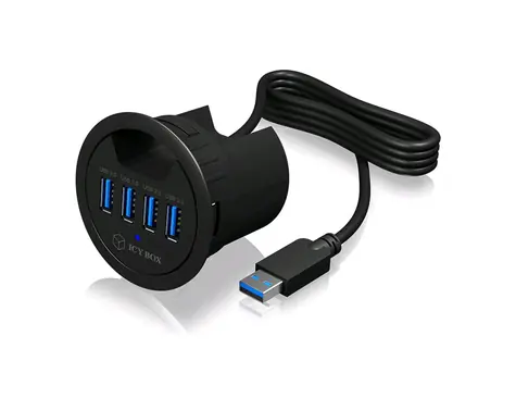Icy Box IB-HUB1403 Hub USB na biurko czarny / 4X USB 3.0 / dławik kablowy 60 mm / audio