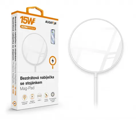 Aligator Mag-Pad 15W biały / Ładowarka bezprzewodowa / Obsługa Qi / MagSafe