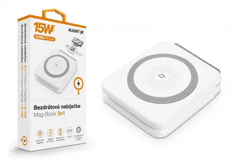 Aligator Mag-Book 2w1 15W biała / Bezprzewodowa ładowarka do Apple iPhone i Apple Watch z obsługą MagSafe/Qi