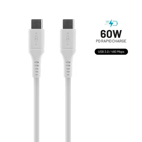 FIXED silikonowy kabel do ładowania i transmisji danych ze złączami USB-C/USB-C i obsługą PD 1,2 m biały / USB 2.0 / 60 W 