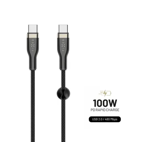 FIXED kabel do ładowania i transmisji danych ze złączami USB-C/USB-C i obsługą PD 1,2 m czarny / USB 2.0 / 100 W 