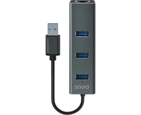 Adapter USB Savio AK-57 / 3x USB-A 3.0 / RJ45