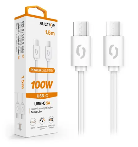 Aligator Kabel do transmisji danych POWER 5A USB-C - USB-C 1,5m biały / 100W