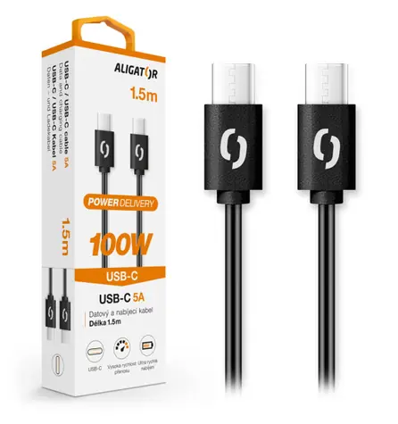 Aligator Kabel do transmisji danych POWER 5A USB-C - USB-C 1,5m czarny / 100W
