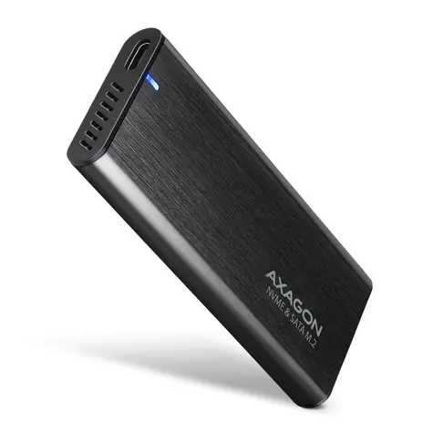 Axagon EEM2-SB2, USB-C 10Gbps - M.2 NVMe & SATA SSD metalowa obudowa RAW, bezśrubowa, czarna