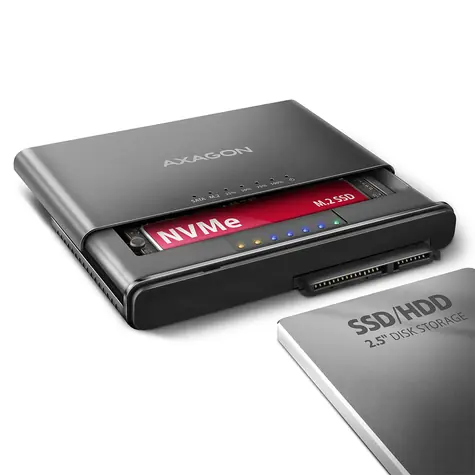 Axagon ADSA-CC USB-C 10 Gb/s - Adapter NVMe M.2 SSD i SATA 2,5"/3,5" SSD/HDD CLONE MASTER 2