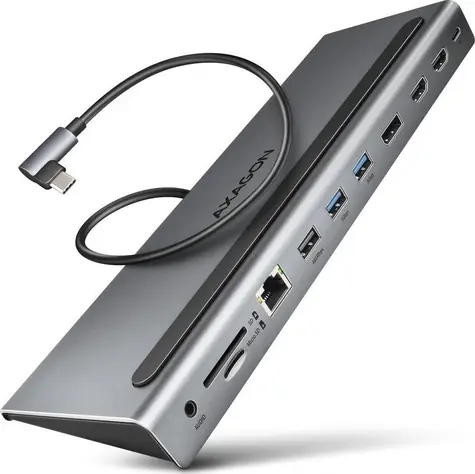 Axagon HMC-4KX3 Hub USB 5Gbps, 3x USB-A, 2x HDMI i DP 4K/60Hz, RJ-45 GLAN, SD/mSD, audio, PD 100W, kabel USB-C 40cm