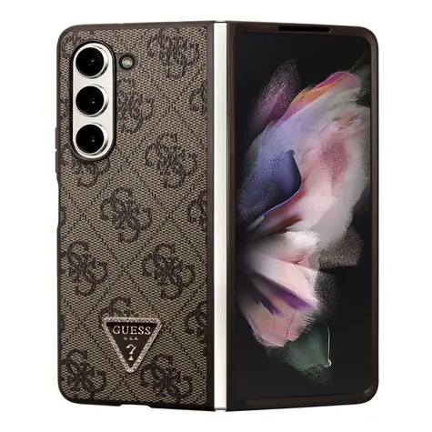 Trójkątne etui ze skóry PU Guess 4G do Samsung Galaxy Z Fold 5, brązowe