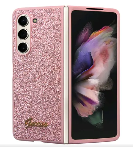 Tylna obudowa Guess PC/TPU Glitter Flakes Metal Logo do Samsung Galaxy Z Fold 5 różowa