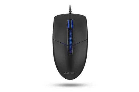 A4Tech N-530S czarna / Mysz optyczna biurowa / 1200 DPI / 3tl. + kółko / podświetlenie jednokolorowe niebieskie / USB / 1,5m