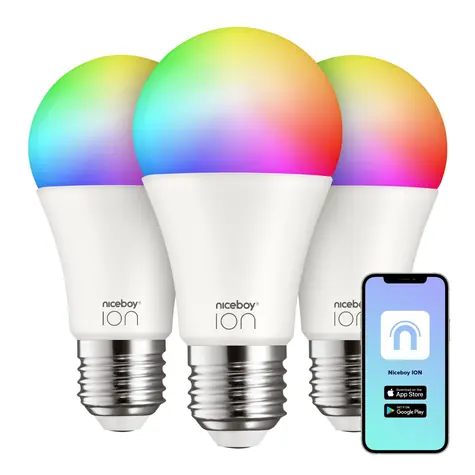 Niceboy ION SmartBulb RGB E27 12W 3szt / LED RGB / E27 / 12W / 1050 lm / 2700-6500K / Wi-Fi