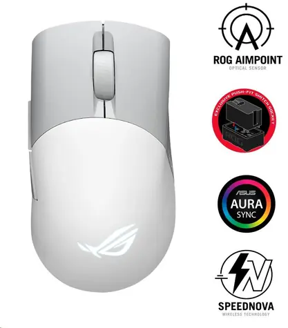 Asus ROG Keris Bezprzewodowa mysz AimPoint biała / Bezprzewodowa mysz do gier / 36000 DPI / 5 przycisków / BT i RF i USB