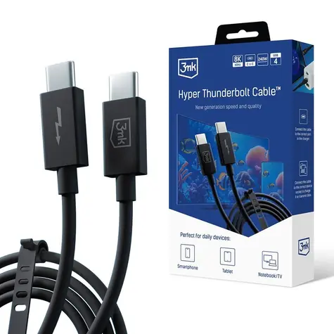Kabel do transmisji danych 3mk Hyper ThunderBolt 240W czarny / 8K / złącze USB-C/USB-C / długość 1 m