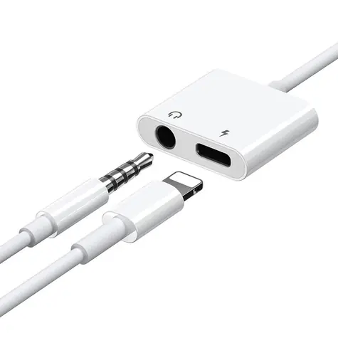 Joyroom S-Y104 Adapter audio Lightning (M) - Jack 3,5 mm + Lightning (F) 1,5 A biały 