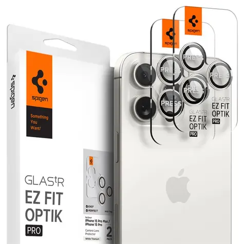 Spigen Glass tR EZ Fit Optik Pro szkło ochronne na aparat Apple iPhone 15 Pro i 15 Pro Max 2szt białe