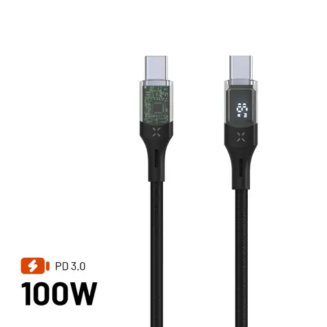FIXED Kabel z wyświetlaczem USB-C/USB-C PD 1,2m USB 2.0 100W czarny
