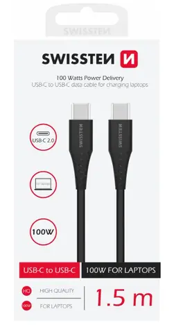 Swissten Kabel do transmisji danych TPE USB-C - USB-C 1,5m czarny / Zasilanie 5A (100W)