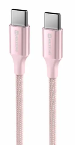 Kabel do transmisji danych Swissten TEXTILE II USB-C - USB-C 1,5m różowy