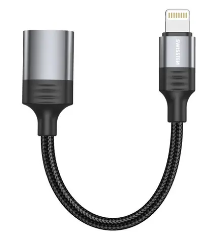 Adapter Swissten TEXTILE OTG Lightning (M) na USB-A (F) 0,13 m czarny