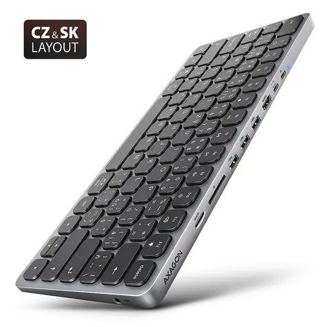 Axagon HMC-KB-CS, koncentrator USB 5Gbps z klawiaturą CZ/SK, HDMI 4K/60Hz, 3x USB-A, SD/mSD, audio, PD 100W, kabel USB-C 60cm