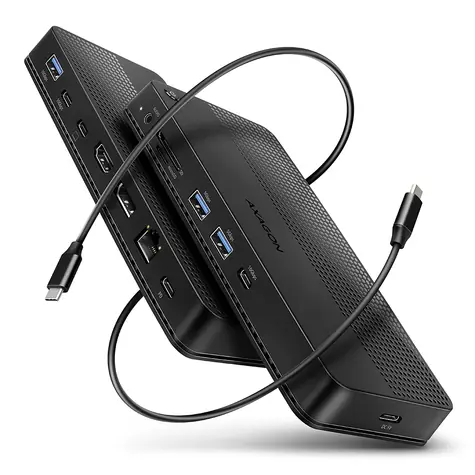 Axagon HMC-U4, stacja dokująca USB4 40Gbps, 3x USB-A, 2x USB-C, HDMI i DP 8K/30Hz, RJ-45, SD/mSD, audio, PD 100W, kabel USB-C 80cm