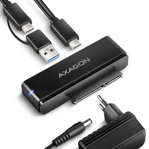 Axagon ADSA-FPX, USB-C 10Gbps - SATA 6G, adapter 2,5"/3,5" SSD/HDD FAST Port X, w komplecie. Zasilacze prądu przemiennego