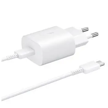 Adapter Samsung EP-TA800EWE 25W + kabel USB-C (luzem) biały / Ładowarka USB-C / 25W / Z kablem  