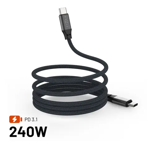 FIXED Magnetyczny kabel w oplocie do ładowania i transmisji danych ze złączami USB-C/USB-C i obsługą PD 1,2 m USB 2.0 240 W, szary