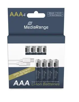 Akumulator litowo- ION MediaRange USB-C Micro AAA / 500mAh / 1,5 V / 4 szt.