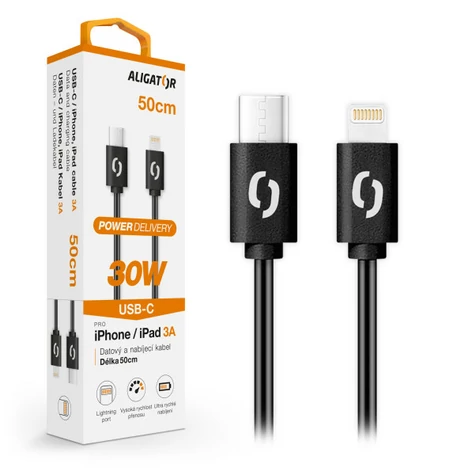 Kabel danych Aligator POWER 30W / USB-C/Lightning 3A / 0 / 5m czarny