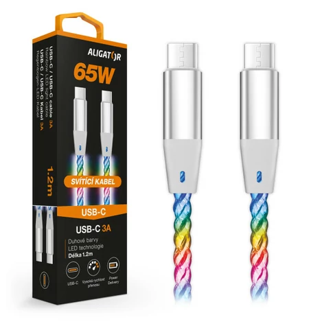 Kabel danych Aligator POWER 3A 65W / USB-C/USB-C / 1,2m podświetlany