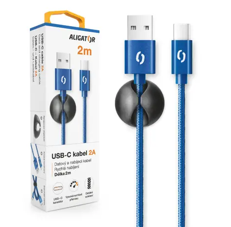 Kabel danych Aligator Premium 2A / USB-C 2m niebieski