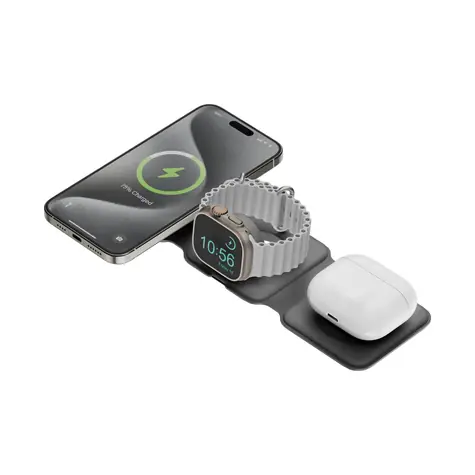 Energea GoMag Trio PLUS składana ładowarka bezprzewodowa szara / do iPhone'a i Apple Watcha i AirPods / 15 W