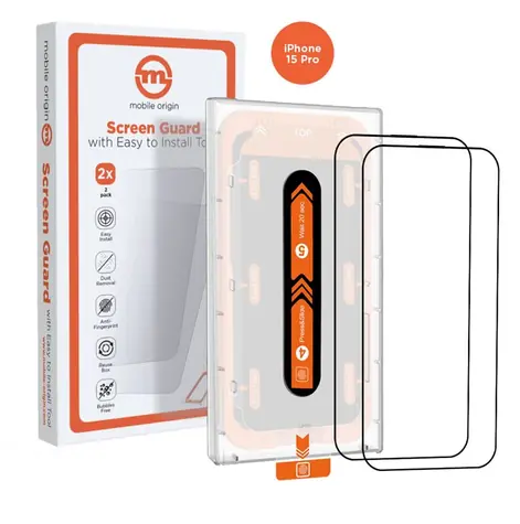 Szkło ochronne Mobile Origin Orange Screen Guard do Apple iPhone 15 Pro z aplikatorem / 2 szt.