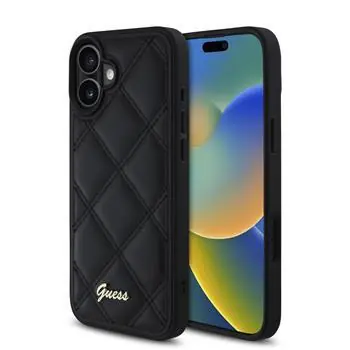 Guess PU Leather Quilted Back Cover do iPhone'a 16 PLUS w kolorze czarnym