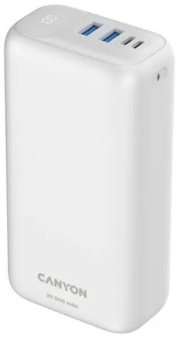 Canyon CNE-CPB301W biały / Powerbank / 30000mAh / QC 3.0 i PD 20W / 1x USB-C / 2x USB-A