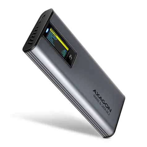 Axagon EEM2-SD2 USB-C 10 Gb/s - metalowa obudowa wyświetlacza M.2 NVMe i SATA SSD, bezśrubowa