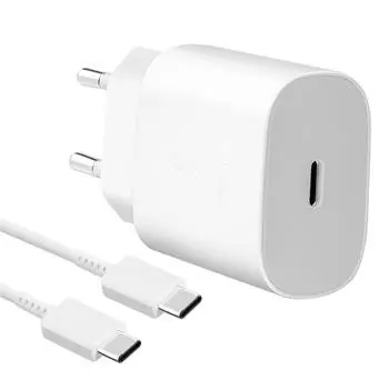 Ładowarka podróżna Samsung (EP-TA800EWE + EP-DG980BWE) 25 W USB-C/USB-C + kabel do transmisji danych, biała