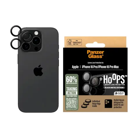 Pierścienie ochronne na obiektywy PanzerGlass HoOps do aparatów Apple iPhone 16 Pro/15 Pro/16 Pro Max/15 Pro Max - czarne, aluminiowe