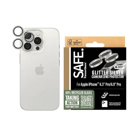 PanzerGlass SAFE Camera Apple iPhone 16 Pro/15 Pro/16 Pro Max/15 Pro Max błyszczące srebrne obręcze