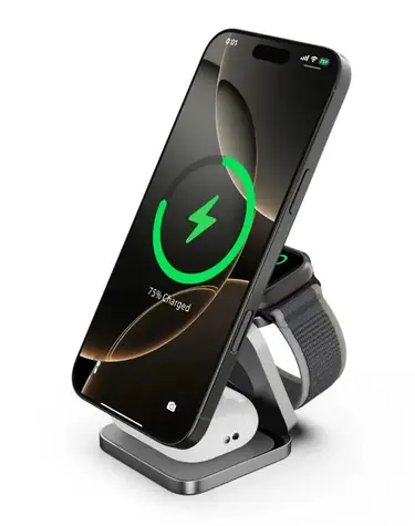 Ładowarka bezprzewodowa magnetyczna Cubenest Qi2.2 3w1 SQ312 Ultra Gray / Składana bezprzewodowa ładowarka magnetyczna 3w1 Qi2.2