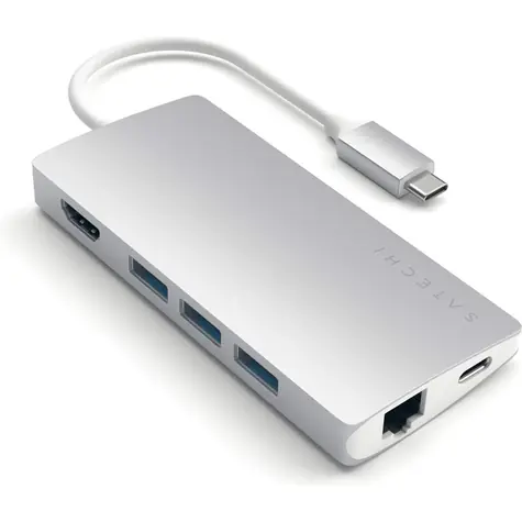 Satechi USB-C Multiport V2 Hub srebrny / USB-C / 3x USB-A / HDMI / microSD / SD / RJ45 / PD