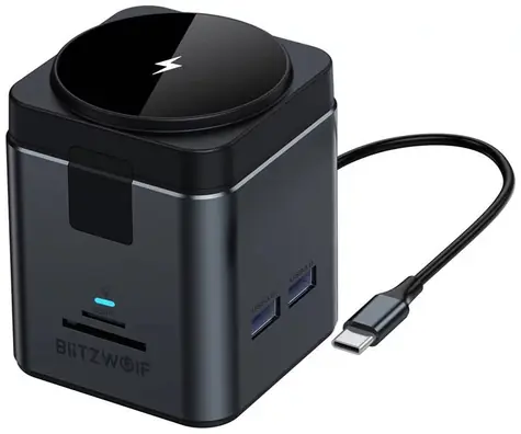 Stacja dokująca Blitzwolf BW-TH17 9w1 czarna / 3xUSB-A / 2xUSB-C / ładowanie bezprzewodowe / 1x HDMI / 1x RJ45 / SD + TF 
