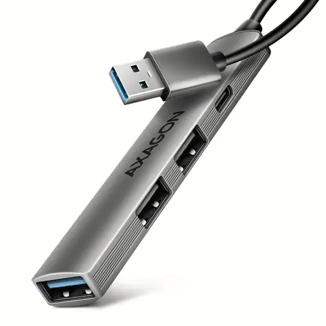 Axagon HUE-STA, 4X USB ALU STRIP hub, 1x USB-A 5 Gb/s, 2x USB-A i 1x USB-C 480 Mb/s, kabel USB-A 12 cm