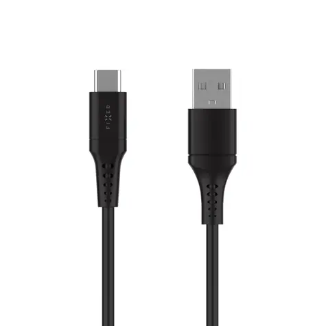 FIXED Krótki kabel do ładowania i transmisji danych z płynnego silikonu ze złączami USB/USB-C i obsługą PD 0,3 m USB 2.0 60 W czarny