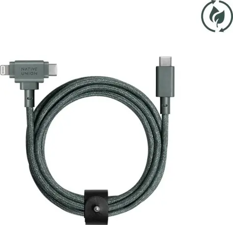 Native Union Belt Cable Duo USB-C - USB-C + Lightning 1,5 m w kolorze zielonym